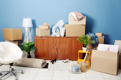 Packed student boxes prepared for removals in Bermondsey