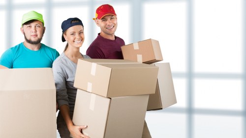 Packed boxes and furniture prepared for a Bermondsey home move