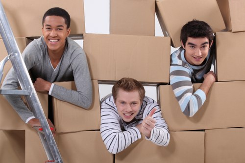Professional movers packing boxes for a Bermondsey house relocation
