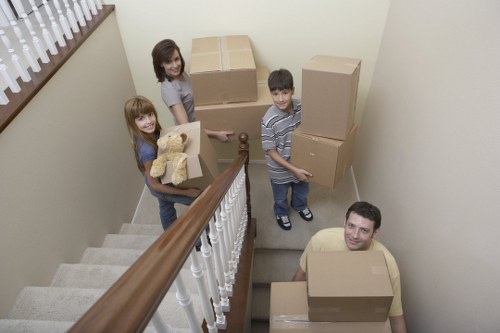 Office relocation logistics in Bermondsey with packed equipment